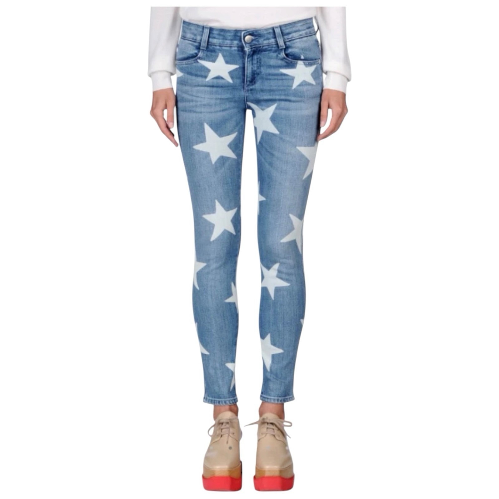 Stella Mccartney Blue Denim Star Printed Denim Boyfriend Jeans 28 Boho Festival